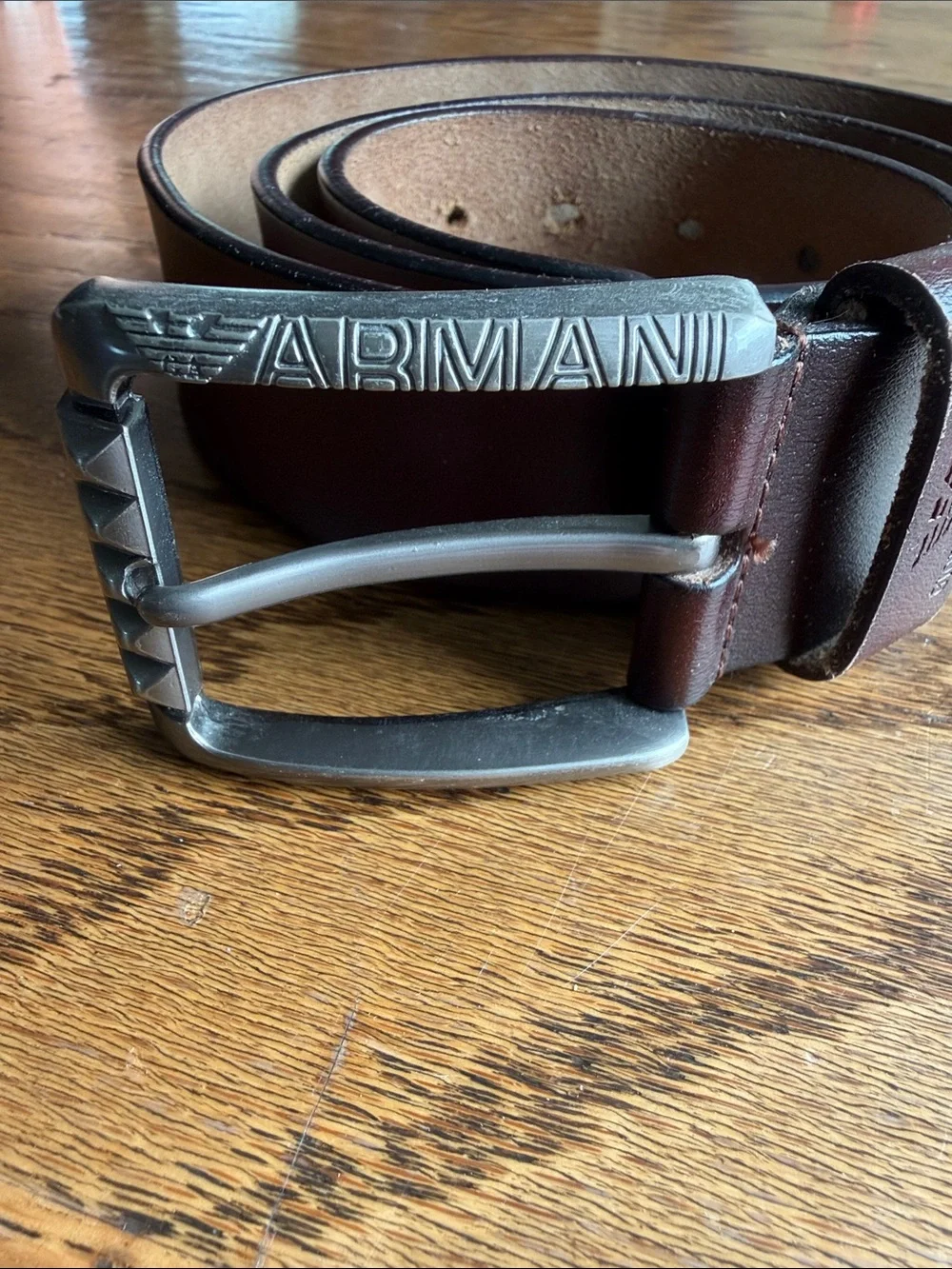Giorgio Armani Burgundy Leather Belt with Silver Buckle